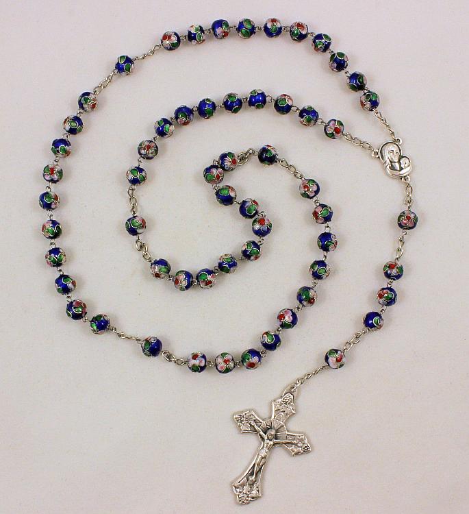 Cloisonne Rosary Beads - Blue 8mm