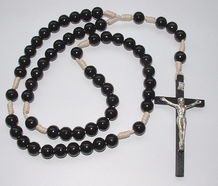 Large wooden corded rosary - black - with pouch