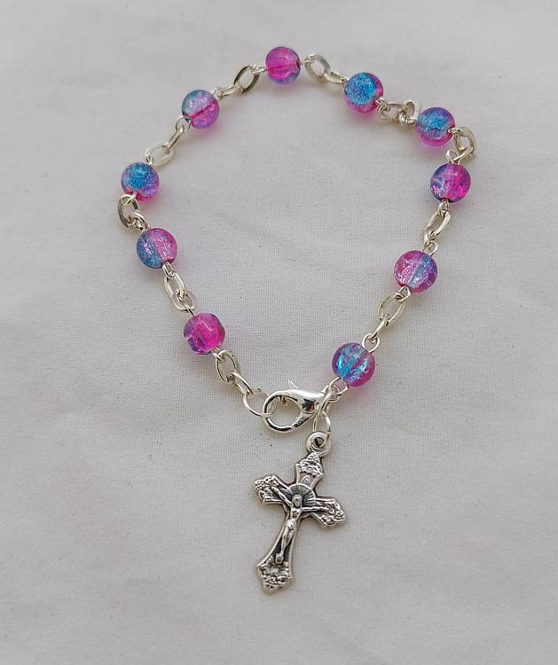 Holy land crystal rosary bracelet - blue/pink