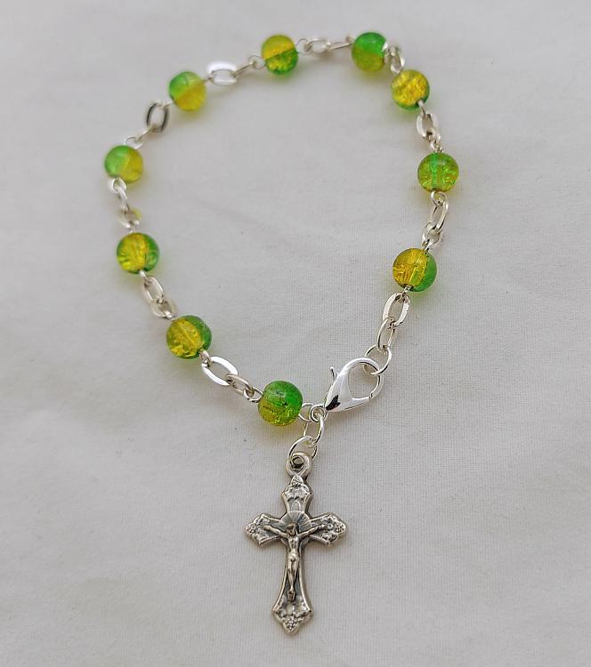 Holy land crystal rosary bracelet - green/yellow