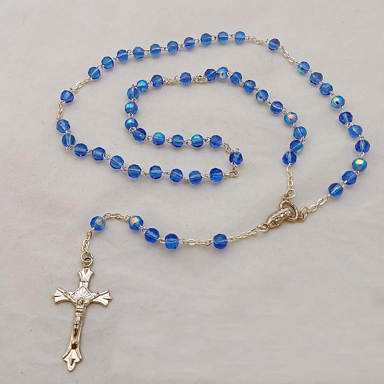 Blue crystal glass Rosary Beads
