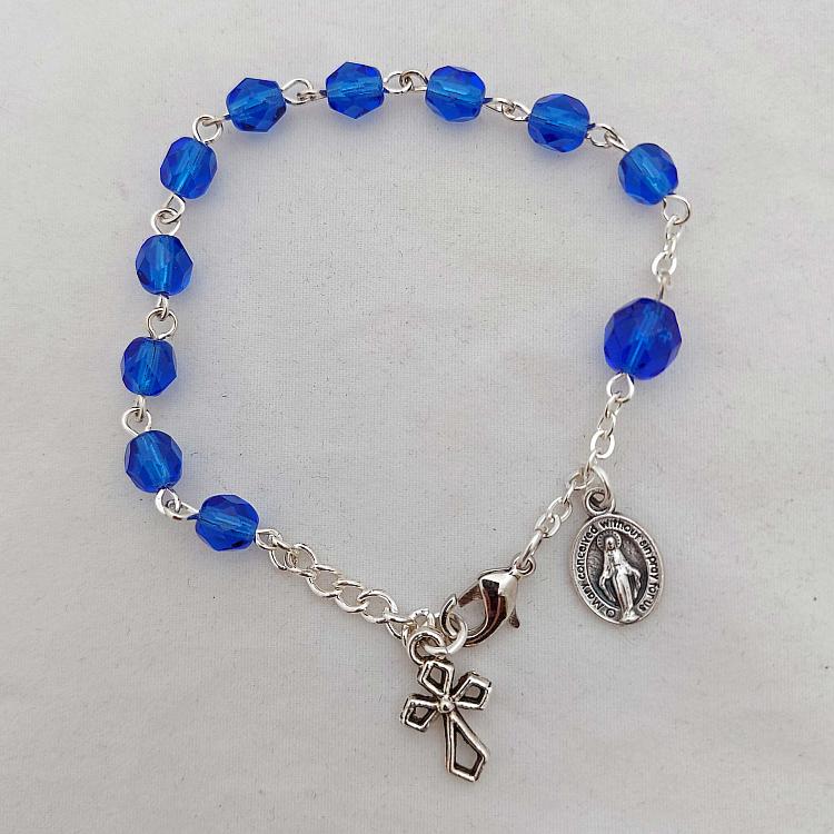Blue glass rosary bracelet