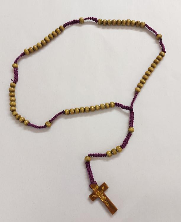 Corded Rosary - Brown wood beads - medium x 12