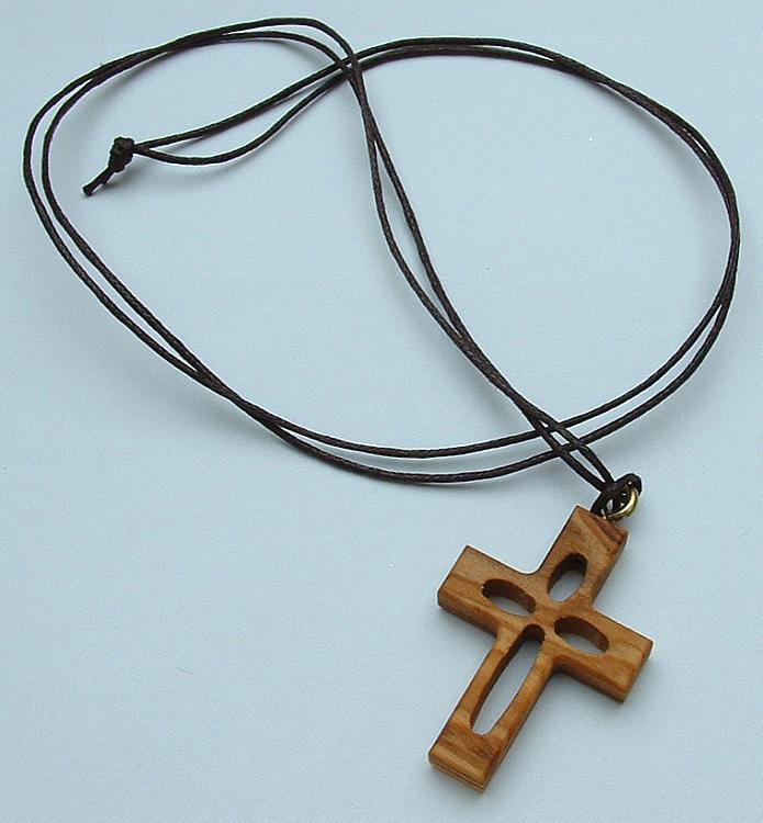 Olivewood pierced cross with cord