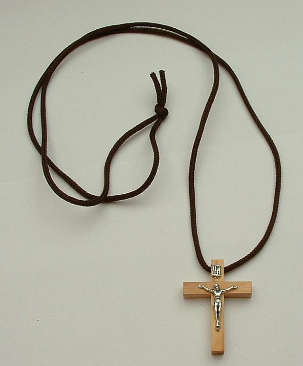 Small olivewood crucifix on cord