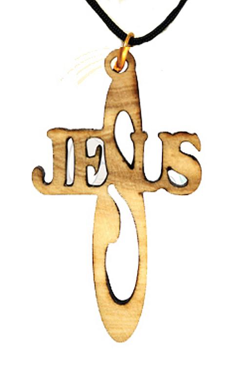 Olive wood Jesus Name Cross