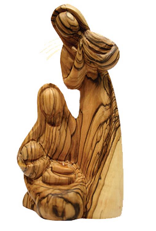 Olive wood Holy Family statue