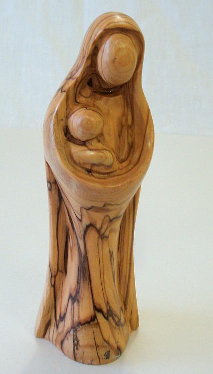 Olive wood Madonna and Child statue - 5.5 inches