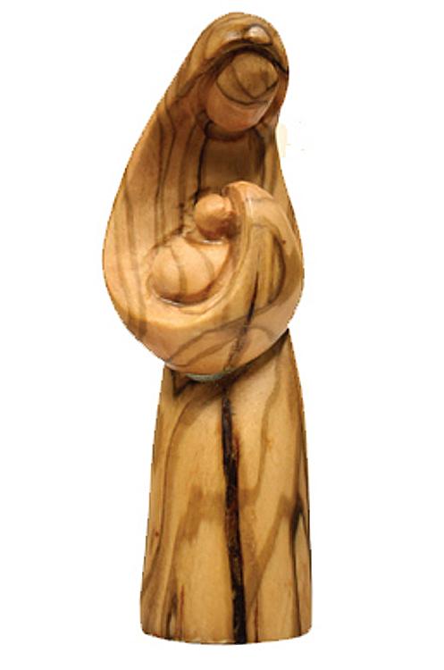 Olive wood Madonna and Child statue - 3.75 inches