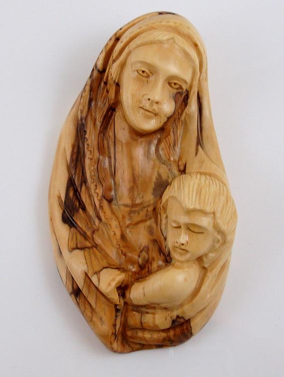 Olive wood Madonna and Child Plaque