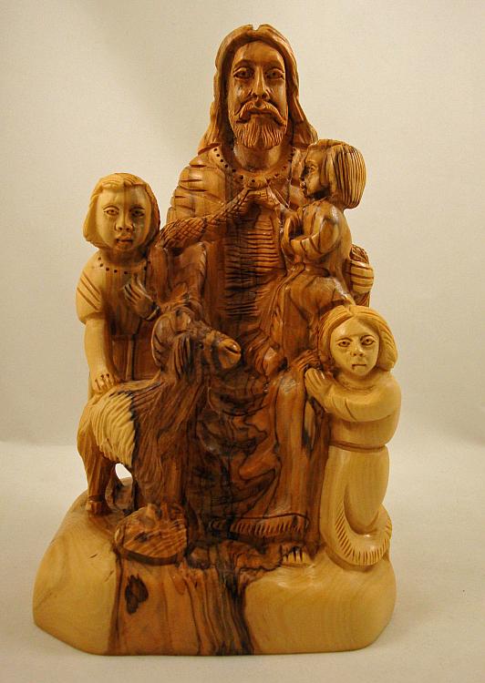 Jesus with Children statue - olive wood
