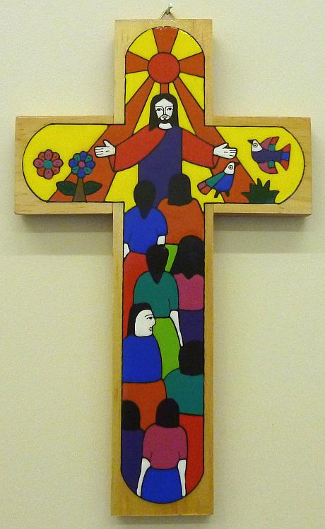 Latin American Painted Cross - 25 cm - Christ of All Nations