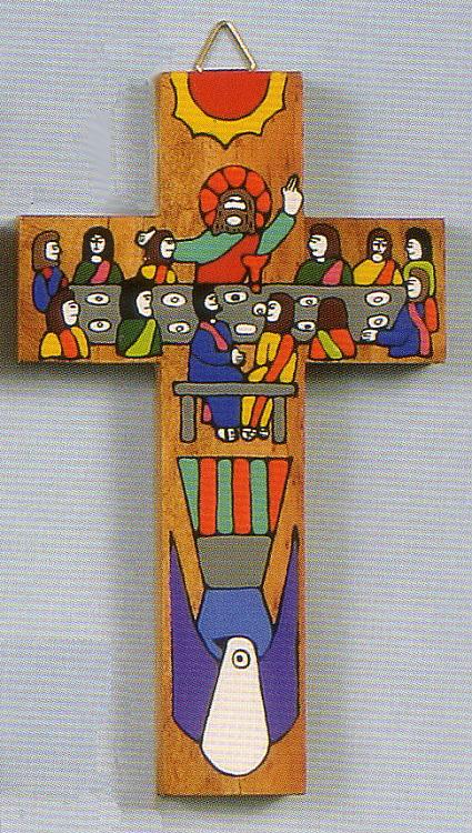 Latin American Painted Cross - 15 cm - Last Supper