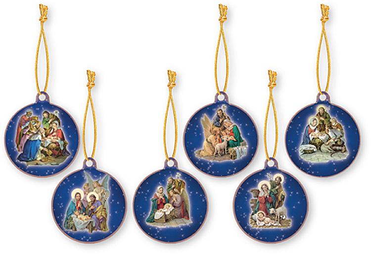 Religious Wood Tree Ornament Pack of six
