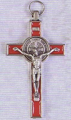 St Benedict Enamel Cross - Red - 3 inch