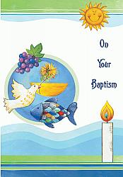 On Your Baptism Card - Dove/Candle/Fish
