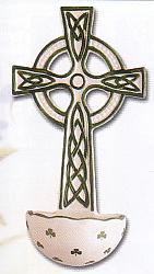 Ceramic Celtic cross holy water font