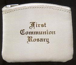 First Communion Rosary purse - white leatherette zipped