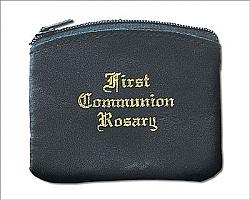 First Communion Rosary purse - black leatherette zipped