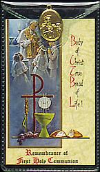 First Communion Prayer Card and medal