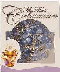 First Communion Glass Rosary beads - Blue