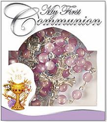 First Communion Rosary beads - Pink