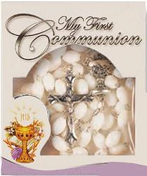 First Communion Rosary beads - white