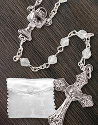 First Holy Communion Rosary - glass crystal - with purse