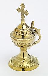 Brass table censer with hinged lid and cross