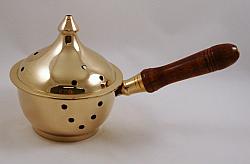 Brass hand censer with wood handle