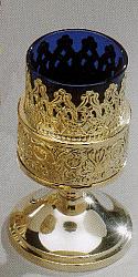 Brass votive light holder - with blue glass