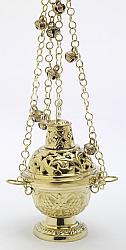 Ornate brass thurible with bells - 16 cm