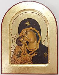 Our Lady of Vladimir wooden carved icon  - 14 x 18 cm oval