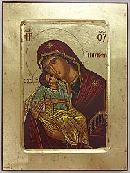 Virgin of Tenderness wooden carved icon - 18 x 24 cm