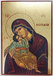 Greek wood icon - Virgin of Tenderness - 13 x 19 cm