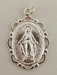 Silver Miraculous medal - scalloped - no chain