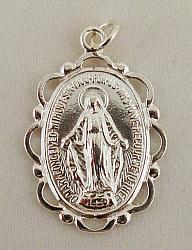 Silver Miraculous medal - scalloped - no chain