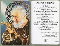 St Pio Prayer Card with Gold Foil Medal