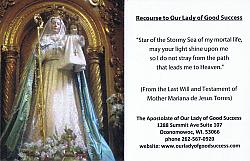 Our Lady of Good Success Prayer card