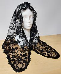 Spanish Embroidered Mantilla - Black - Long