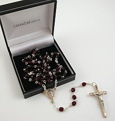 Glass Rosary - garnet - silver plated