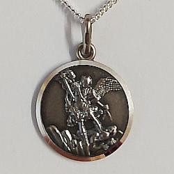 St Michael sterling silver medal with chain