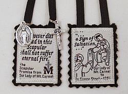 100% Brown Wool Scapular - Short cord, with medals