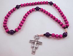 Corded Wooden Rosary - pink/purple