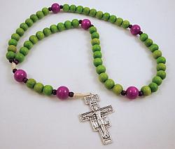Corded Wooden Rosary - lime green/purple