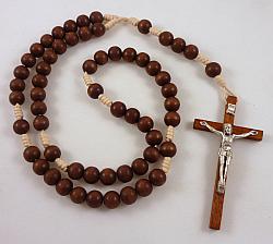 Large wooden corded rosary - brown - with pouch