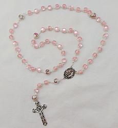 Glass Rosary Beads with filigree caps - pink