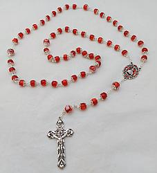 Glass Rosary Beads with filigree caps - ruby