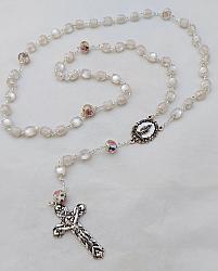 Glass Rosary Beads with filigree caps - white