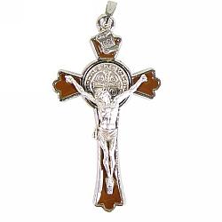 Pocket sized Enamelled St Benedict Cross - 2 inch - Brown